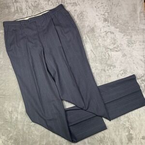 Hart Schaffner Marx Worsted Wool Pinstripe Pleated Pants Bradford Unhemmed 38x37